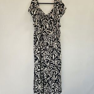 Terra & Sky Women Plus Size 4X NWT Black/Cream Tropical Maxi Dress Short Sleeve